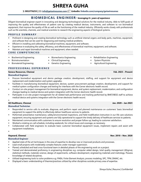 Resume format for freshers biomedical engineers